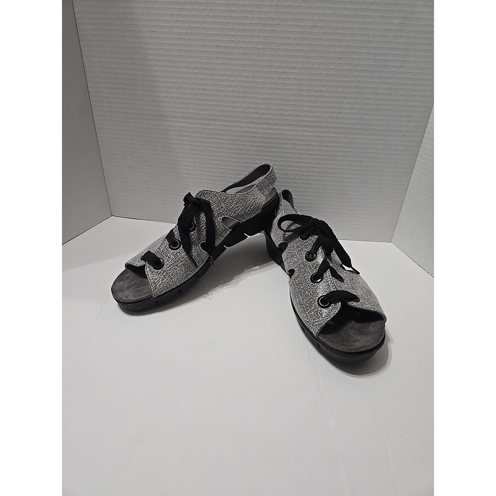 Wolky Womens Shoes 10.5 Alula Sandals Great Open Toe Slingback Lace Comfort Grey